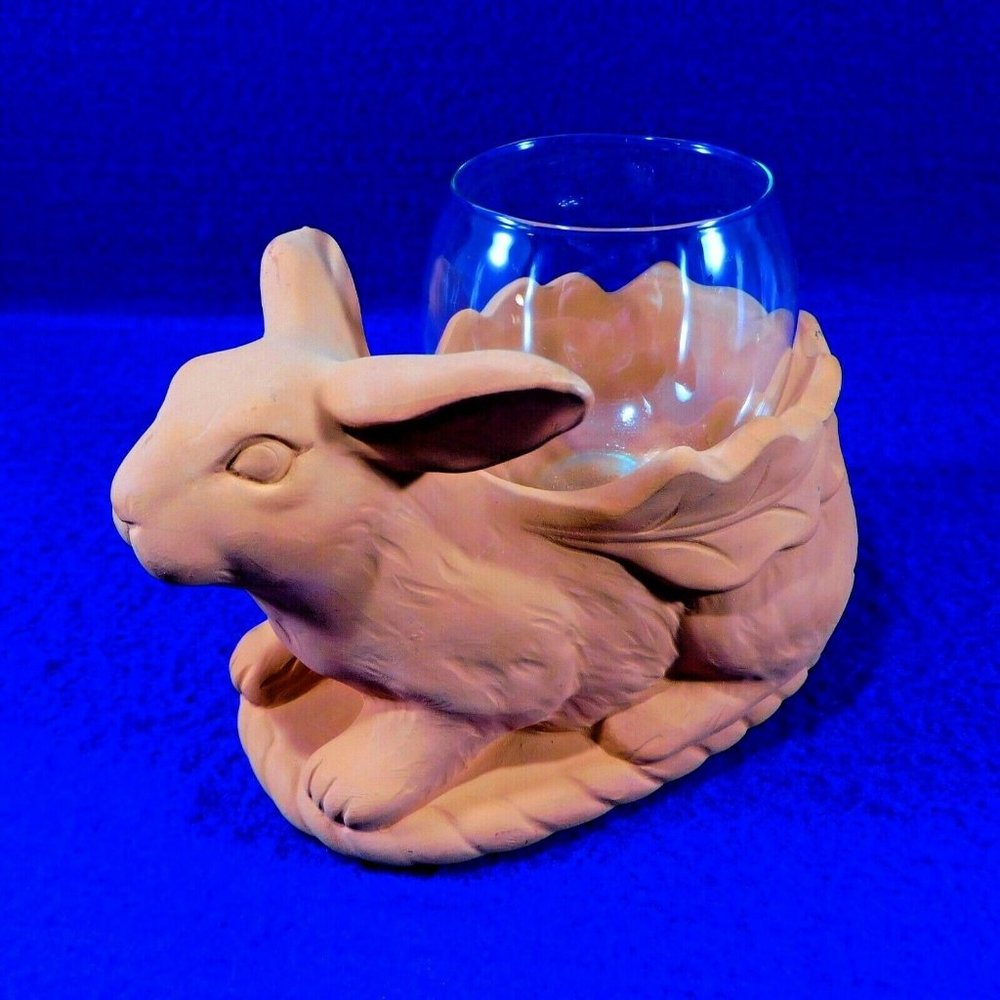 Terra Cotta Rabbit Bunny Votive Candle Holder Vandor 1992
